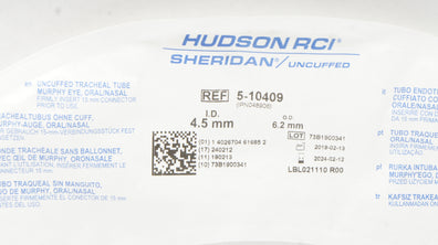 Teleflex 5-10409 Hudson RCI Sheridan Uncuffed Tracheal Tube 4.5mm ID x 6.2mm (x)